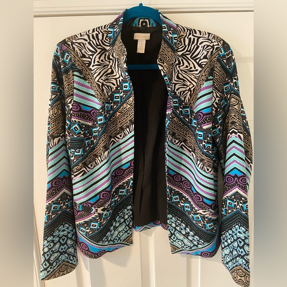 Chico's Women's Multiple Print/Color Open Front Jacket, Long Sleeves Size 1